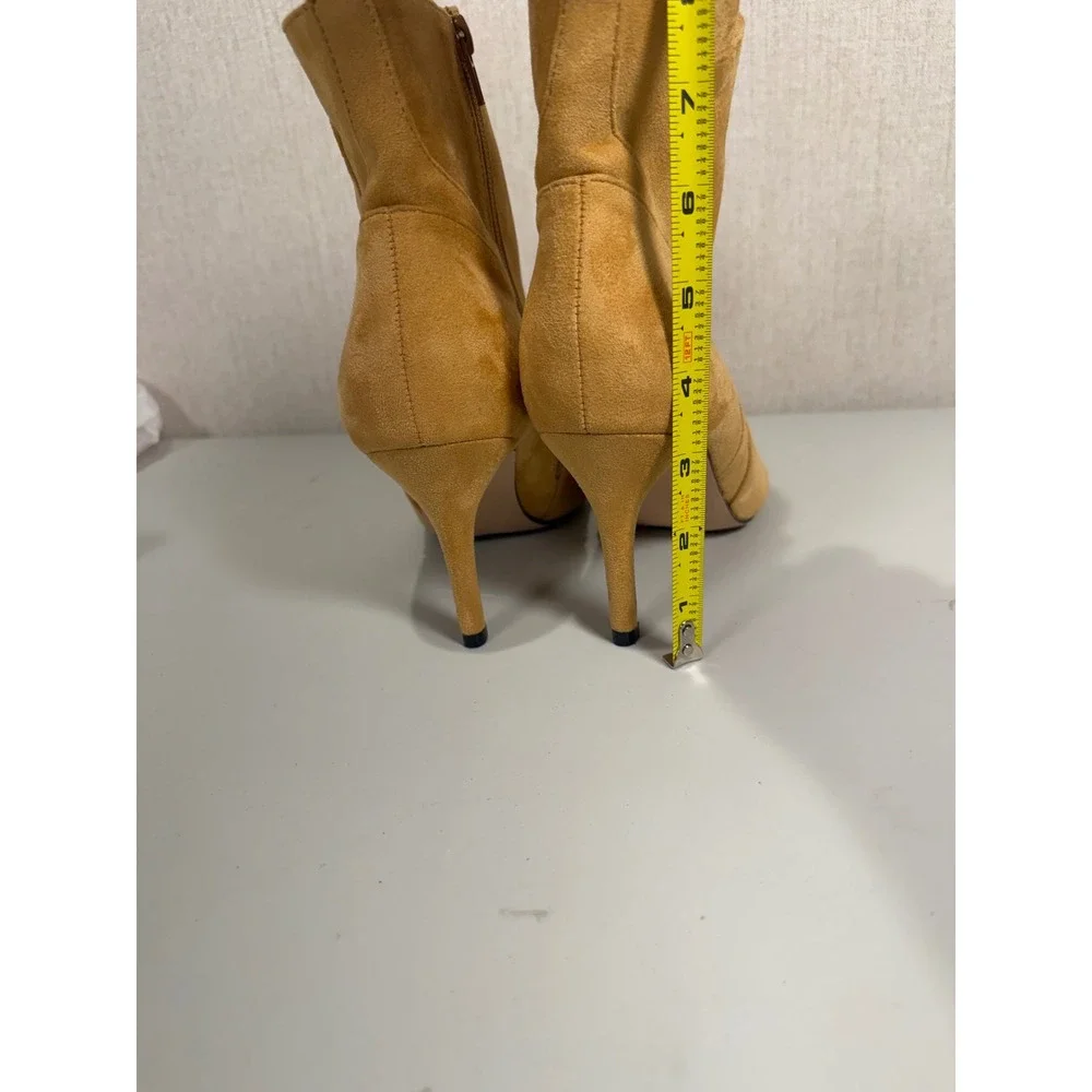 Coutgo Womens Mustard Yellow Faux Suede Pointed Toe Stiletto Ankle Boots Size 9